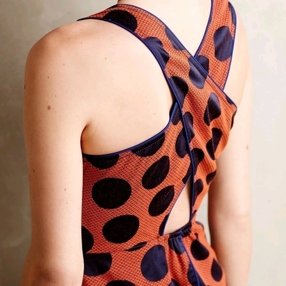 Anthropologie Maeve Rokin Navy Orange Polka Dot Dress Size 0 - Picture 6 of 7
